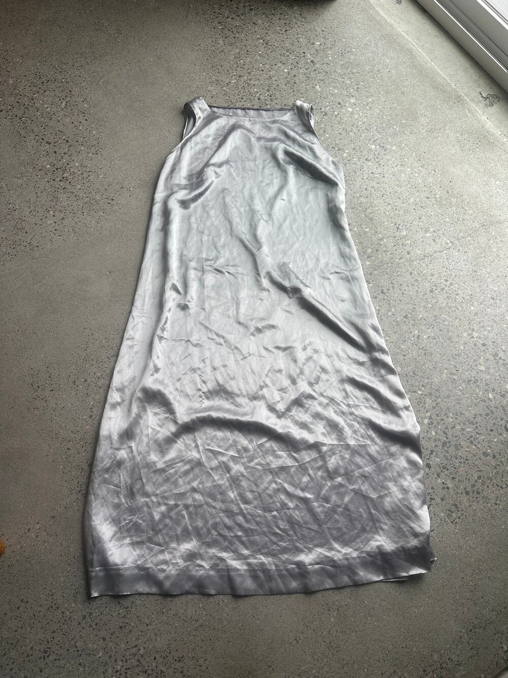 Vintage Women's Large 90s Silver Satin Maxi Slip Dress